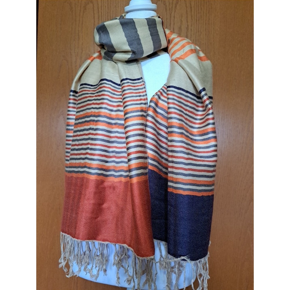 Soft Striped Viscose Scarf Women's Large Wrap Shawl Orange Purple Tan Boho 72x26